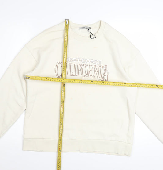 Stradivarius Womens Ivory California Pullover Sweatshirt M
