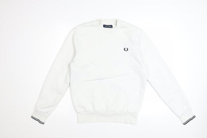Fred Perry Men's White Small Crew Neck Pullover Sweatshirt