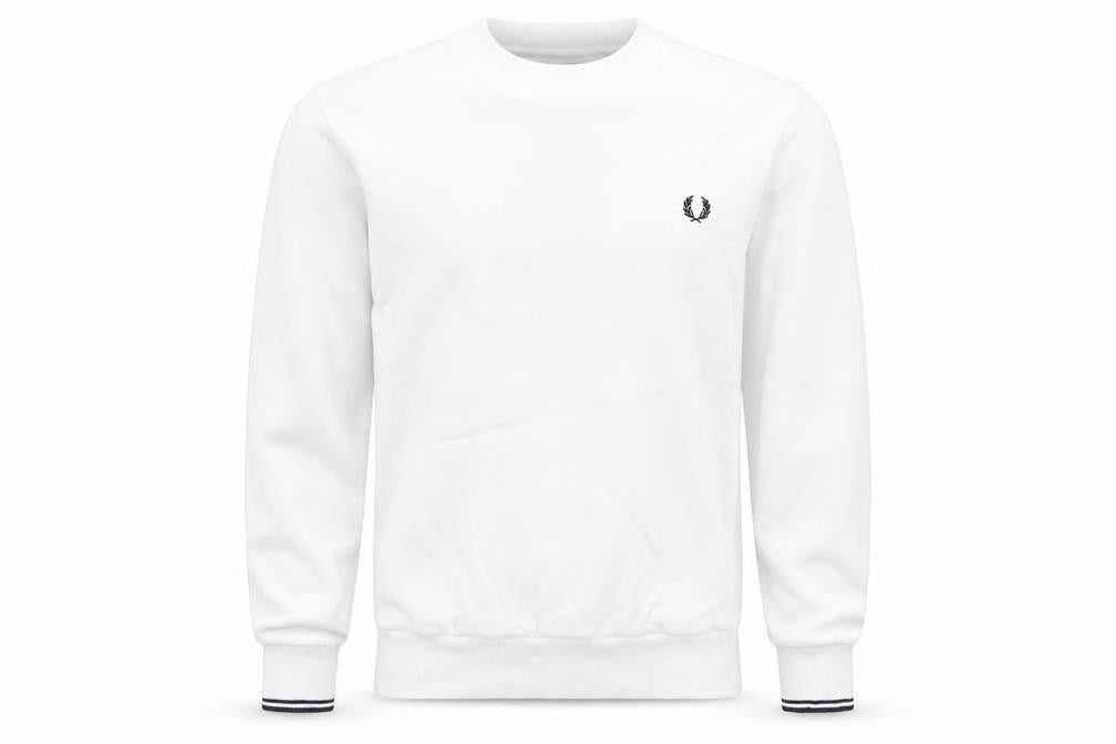 Fred Perry Men's White Small Crew Neck Pullover Sweatshirt