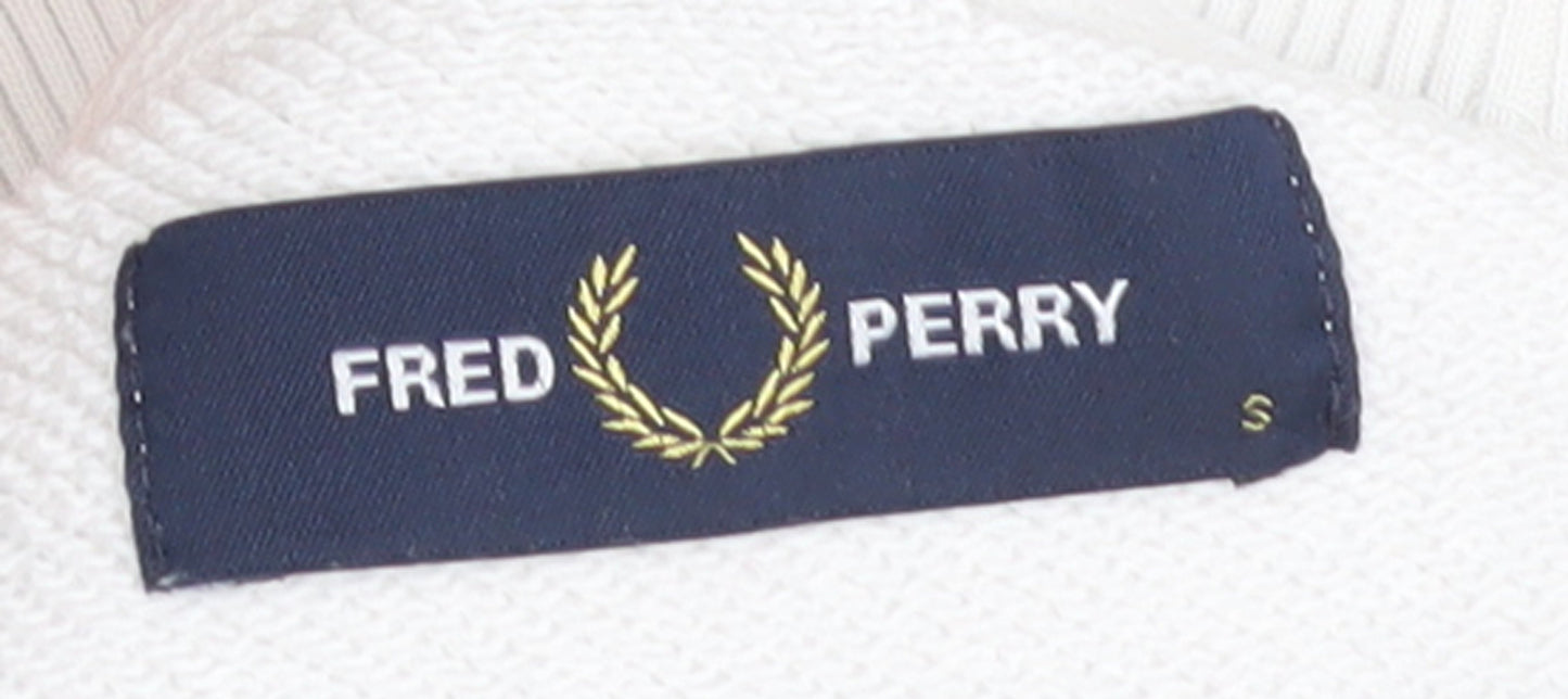 Fred Perry Men's White Small Crew Neck Pullover Sweatshirt