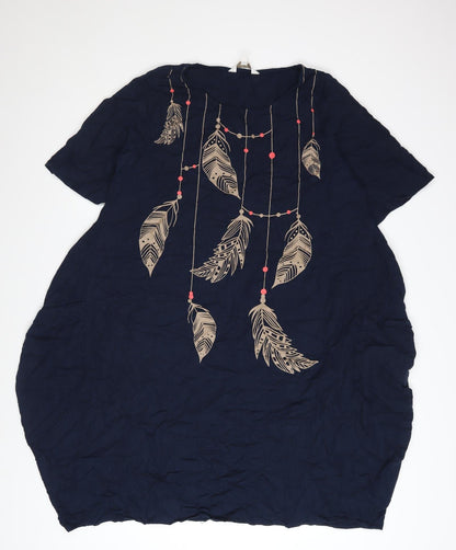 Apricot Women's Blue Feather Print Shift Dress Size M
