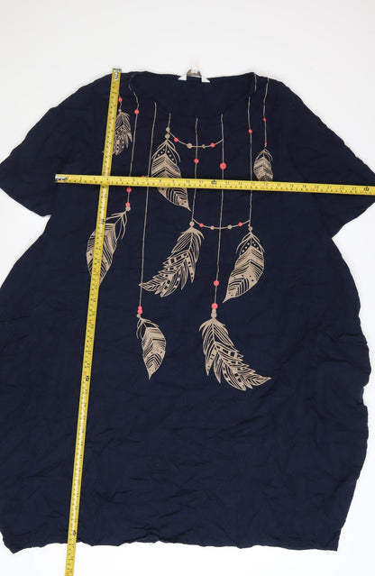Apricot Women's Blue Feather Print Shift Dress Size M