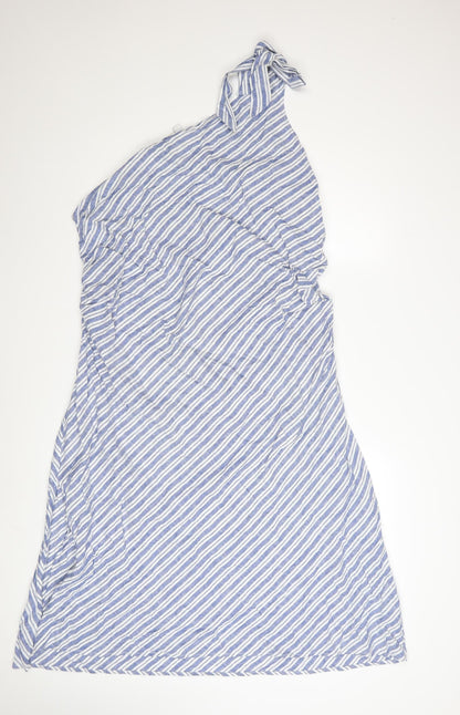 Marks and Spencer Women Blue Striped One Shoulder Ruffle Dress Size 20