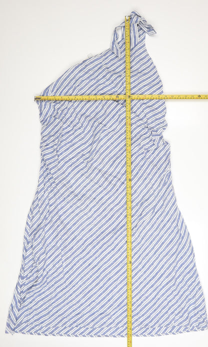 Marks and Spencer Women Blue Striped One Shoulder Ruffle Dress Size 20
