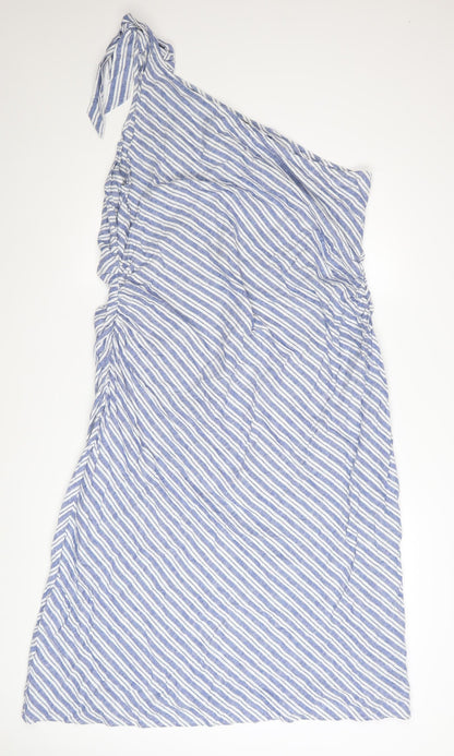 Marks and Spencer Women Blue Striped One Shoulder Ruffle Dress Size 20