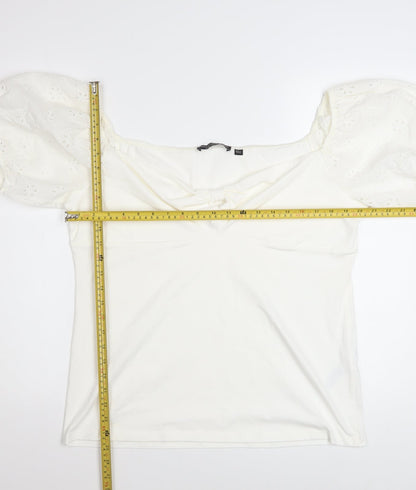 Dorothy Perkins Women's Ivory Puff Sleeve Bow Blouse Size 20