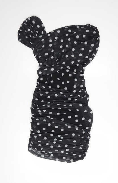 Marks and Spencer Women Black Polka Dot One Shoulder Bodycon Dress Size 12