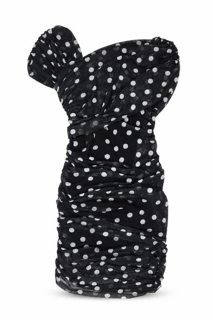 Marks & Spencer Women Black Polka Dot One Shoulder Bodycon Dress Size 12