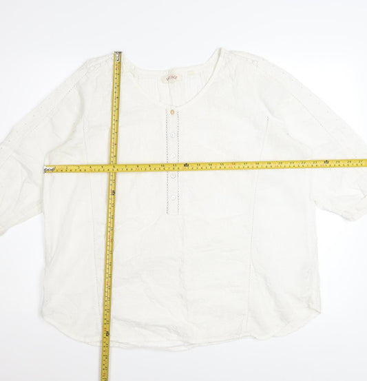 Fat Face Women’s White Cotton 3/4 Sleeve Tunic Blouse UK 18
