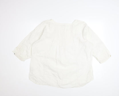 Fat Face Women’s White Cotton 3/4 Sleeve Tunic Blouse UK 18