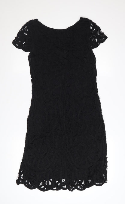 Phase Eight Women Black Lace Shift Dress Size 12 Short Sleeve Formal