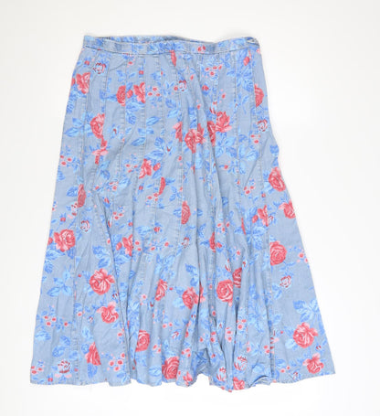 Marks and Spencer Womens Blue Floral A-Line Knee Length Skirt UK 14