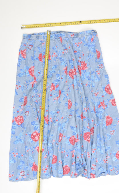 Marks and Spencer Womens Blue Floral A-Line Knee Length Skirt UK 14