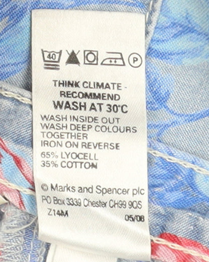 Marks and Spencer Womens Blue Floral A-Line Knee Length Skirt UK 14