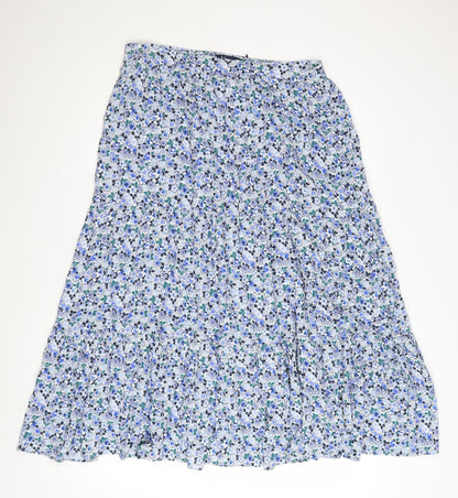 Crew Clothing Women Blue Floral Cotton Midi A-Line Skirt Size 12
