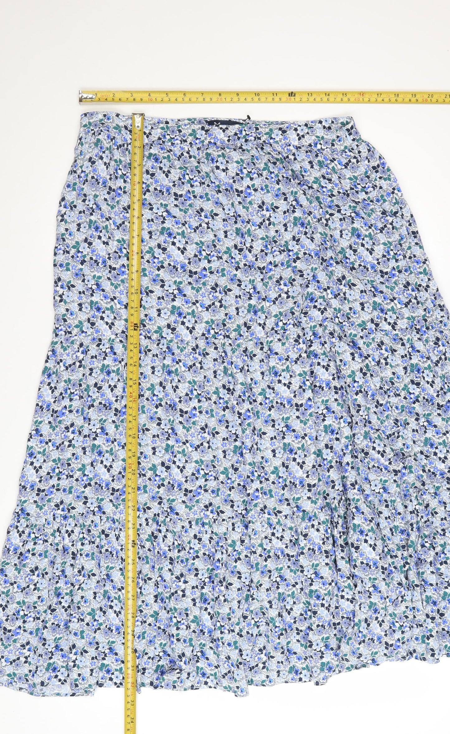 Crew Clothing Women Blue Floral Cotton Midi A-Line Skirt Size 12