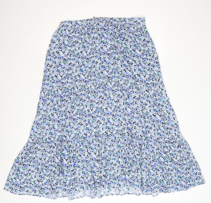 Crew Clothing Women Blue Floral Cotton Midi A-Line Skirt Size 12