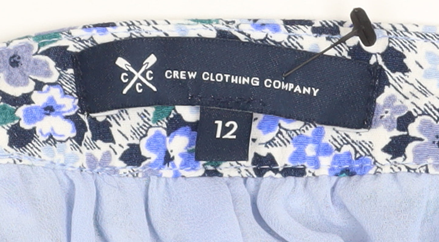 Crew Clothing Women Blue Floral Cotton Midi A-Line Skirt Size 12