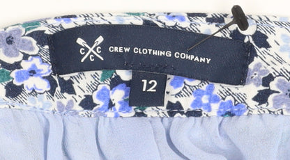 Crew Clothing Women Blue Floral Cotton Midi A-Line Skirt Size 12