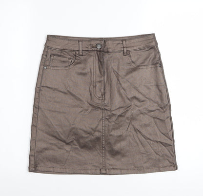 Next Women Brown Short Pencil Skirt Size 10 Viscose Stretch