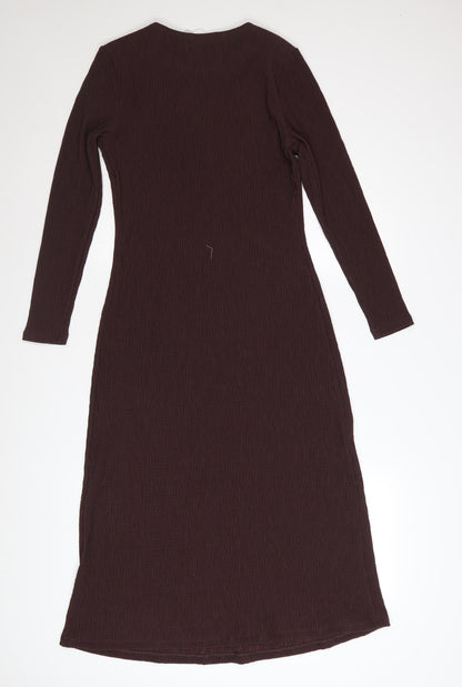 Marks and Spencer Women Brown Petite Size 8 Knit Midi Shift Dress