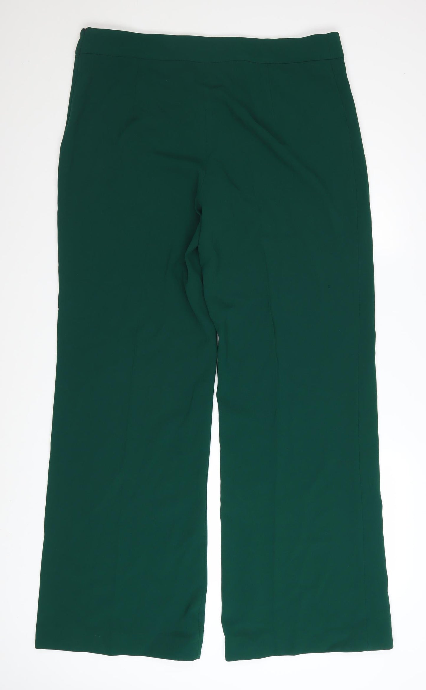 Zara Women Green Wide-Leg Trousers 2XL Polyester Crepe