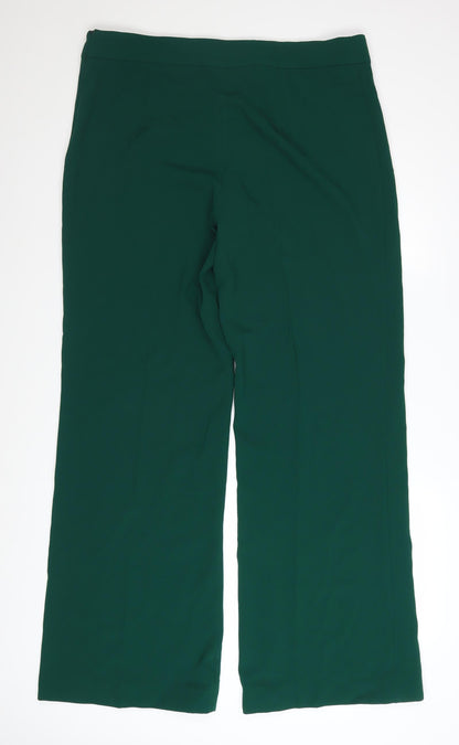 Zara Women Green Wide-Leg Trousers 2XL Polyester Crepe