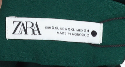 Zara Women Green Wide-Leg Trousers 2XL Polyester Crepe