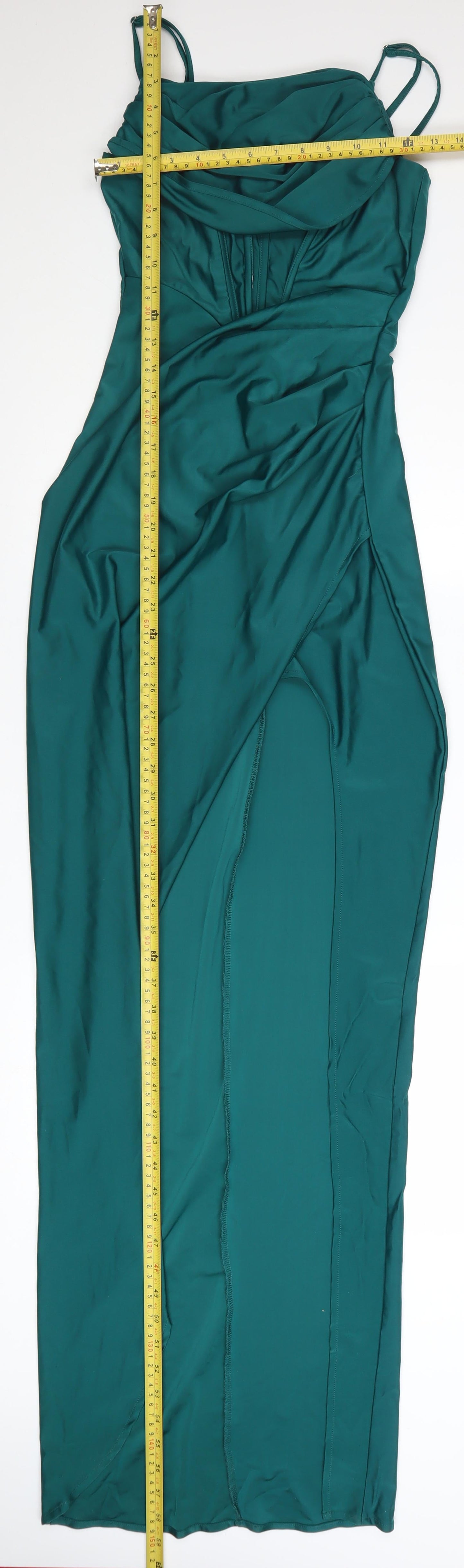 FAERIESTY Women’s Green Satin Cowl Neck Ruched Slip Dress Size S