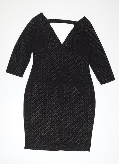 Quiz Women’s Black Glitter Bodycon Knee Length Dress Size 16