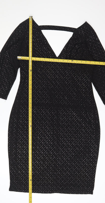 Quiz Women’s Black Glitter Bodycon Knee Length Dress Size 16