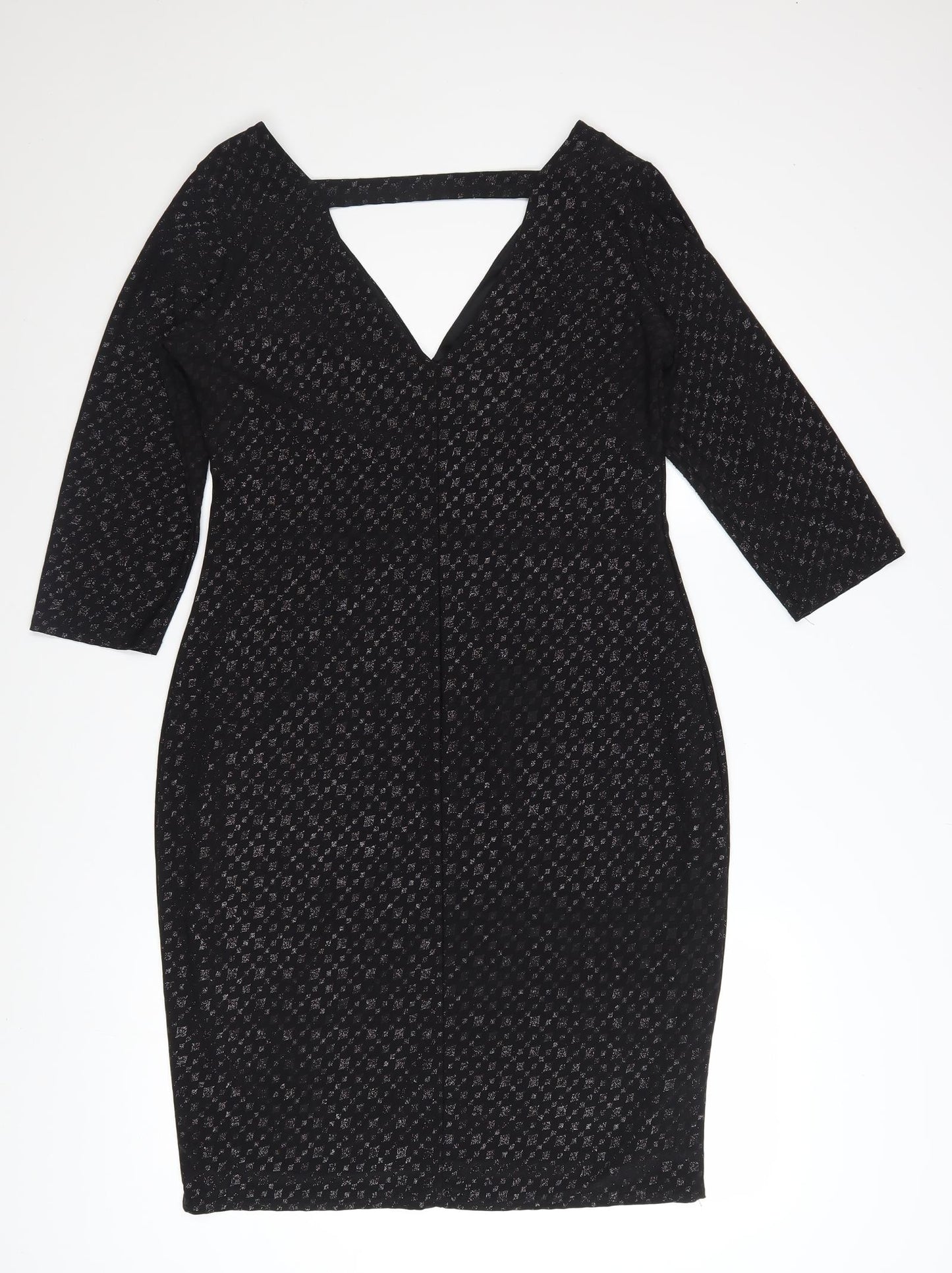 Quiz Women’s Black Glitter Bodycon Knee Length Dress Size 16