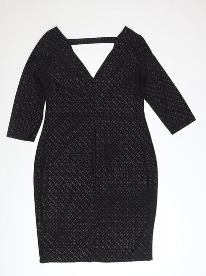 Quiz Women’s Black Glitter Bodycon Knee Length Dress Size 16