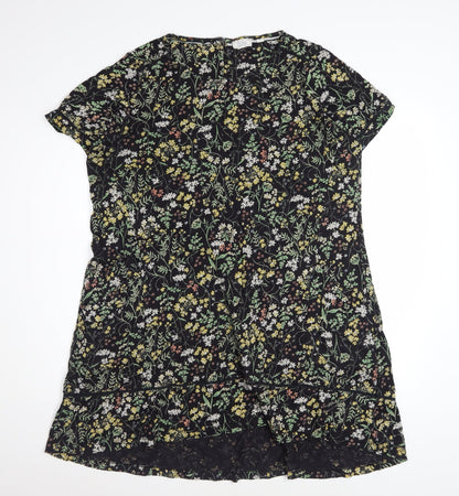 Fat Face Womens Black Floral Shift Dress Size 14 Short Sleeve