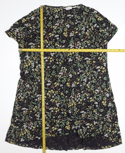 Fat Face Womens Black Floral Shift Dress Size 14 Short Sleeve