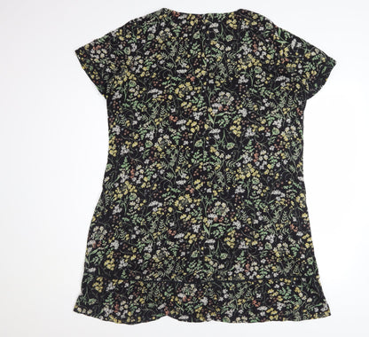 Fat Face Womens Black Floral Shift Dress Size 14 Short Sleeve