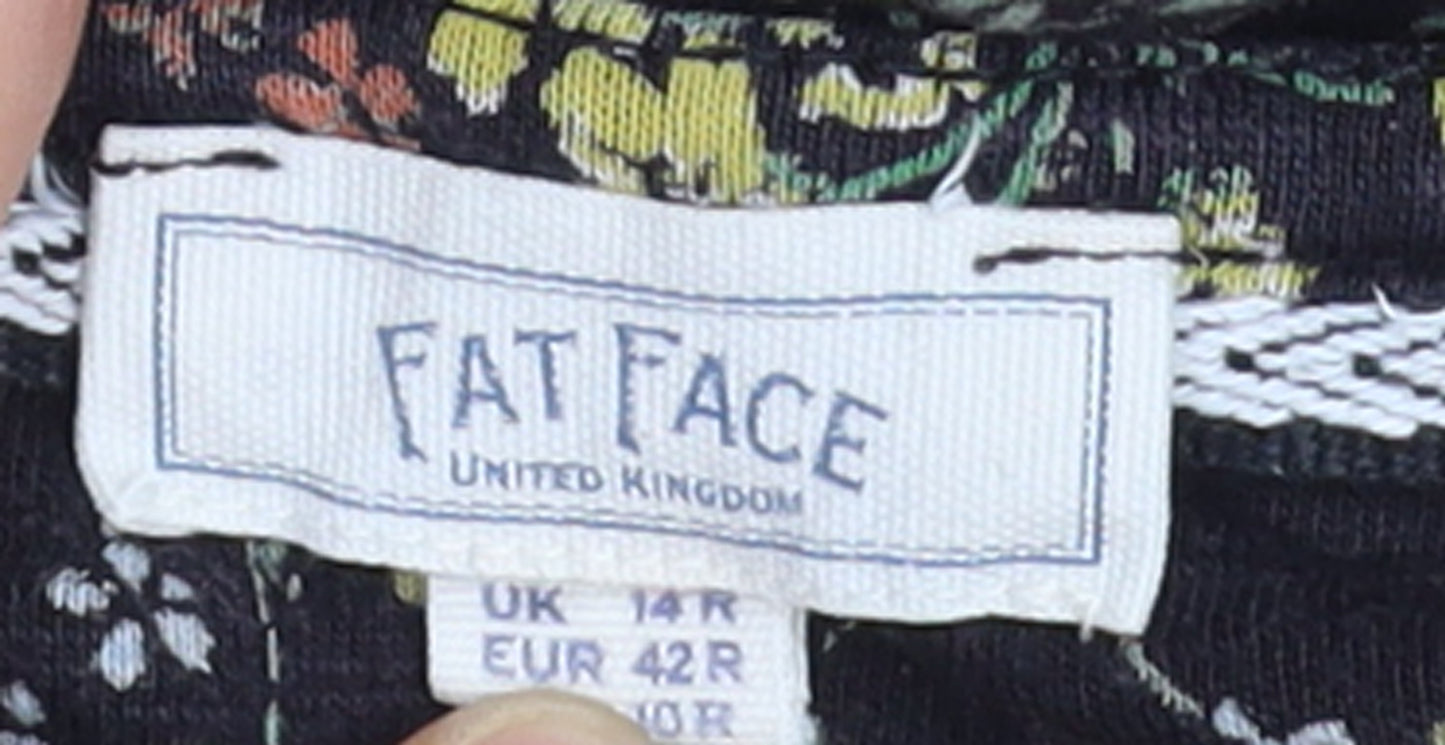 Fat Face Womens Black Floral Shift Dress Size 14 Short Sleeve