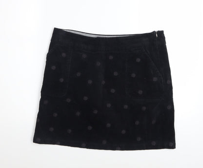 White Stuff Women's Black Corduroy Polka Dot A-Line Skirt UK 12