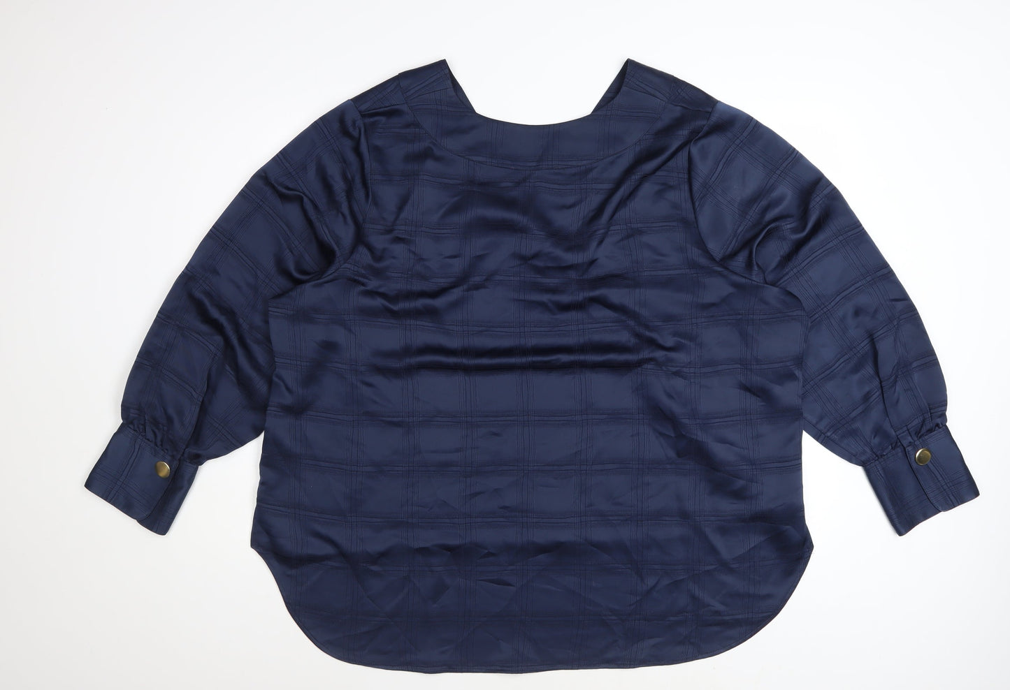 Marks and Spencer Women Blue Plus Size 24 V-Neck Long Sleeve Blouse