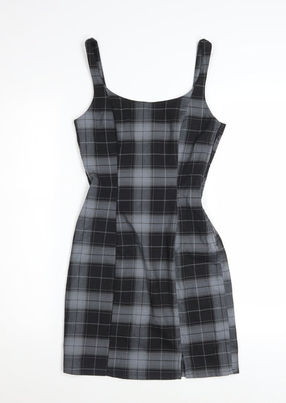 H&M Women’s Grey Check Bodycon Dress Size 6 Sleeveless Stretchy Short