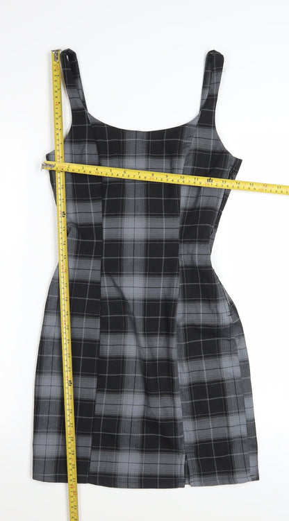 H&M Women’s Grey Check Bodycon Dress Size 6 Sleeveless Stretchy Short