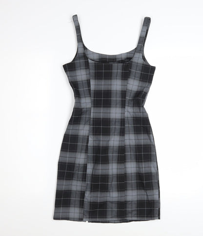 H&M Women’s Grey Check Bodycon Dress Size 6 Sleeveless Stretchy Short