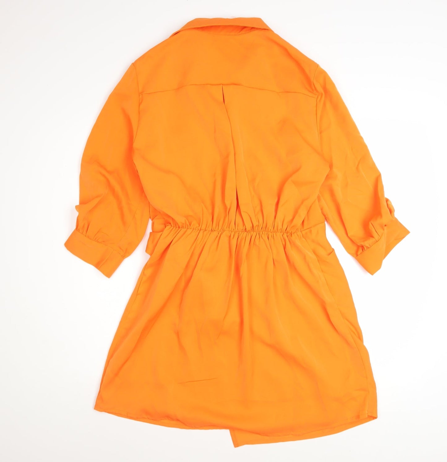 AX Paris Women's Orange Wrap Dress Size 12 3/4 Sleeve Collared Belted