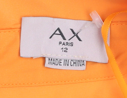 AX Paris Women's Orange Wrap Dress Size 12 3/4 Sleeve Collared Belted