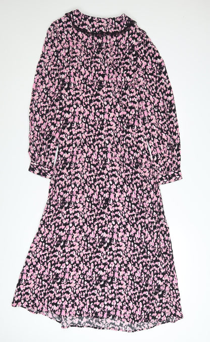 Marks and Spencer Women's Pink Floral Midi A-Line Dress Size 8