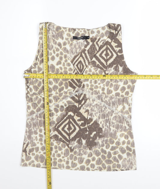 Verse Women's Beige Tribal Geometric Sleeveless Tank Top Size 10
