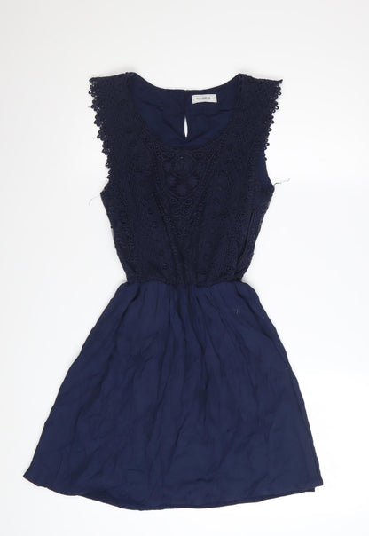 Pull & Bear Women's Blue Cotton A-Line Sleeveless Dress Size 12