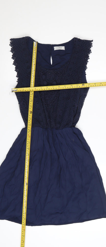 Pull & Bear Women's Blue Cotton A-Line Sleeveless Dress Size 12