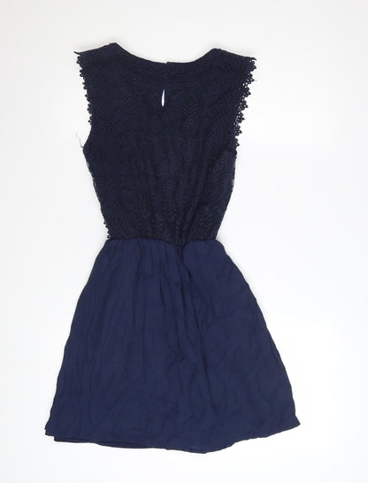 Pull & Bear Women's Blue Cotton A-Line Sleeveless Dress Size 12