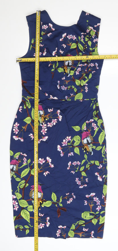 Oasis Women's Blue Floral Bird Sheath Dress Size 8
